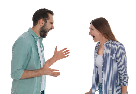 couple quarrelling on white background. relationship problemsの写真素材