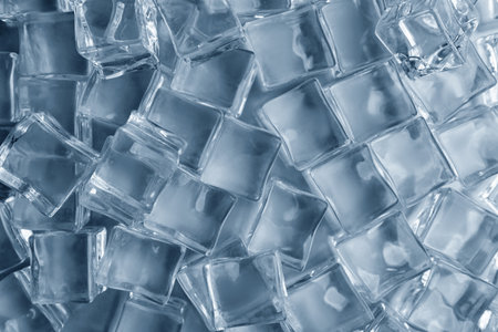 Crystal clear ice cubes as background, top viewの写真素材