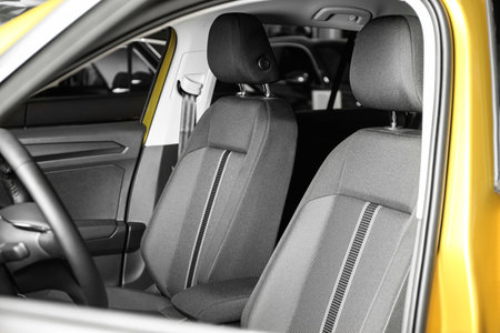 Modern car interior with comfortable gray seats