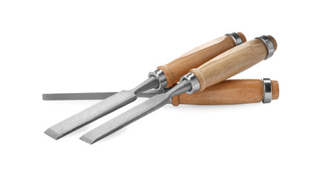 Modern chisels isolated on white. Carpenter's tools