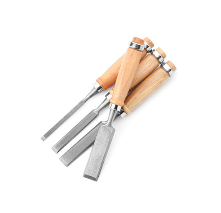 Modern chisels isolated on white. Carpenter's tools