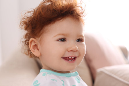 portrait of cute little child at homeの写真素材