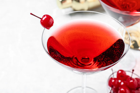 Glass of fresh cocktail with cherry, closeupの写真素材