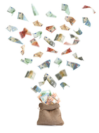 Sack full of money on white backgroundの写真素材