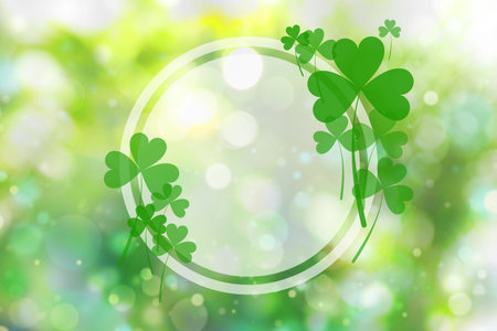 Beautiful design with clover leaves, bokeh effect. St Patrick's dayの写真素材