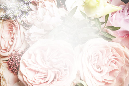 Beautiful delicate bouquet, closeup. Floral decor in vintage styleの写真素材