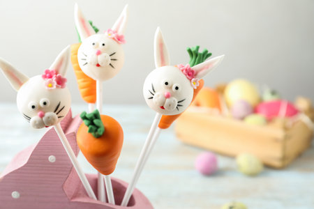 Delicious sweet cake pops on light background. easter holidayの写真素材