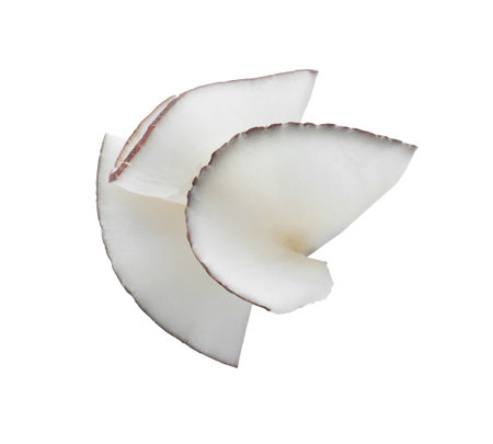 Tasty fresh coconut flakes isolated on white, top viewの写真素材
