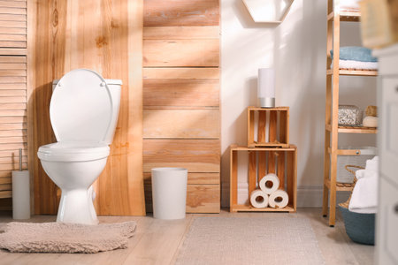 Modern toilet bowl in stylish bathroom interiorの写真素材
