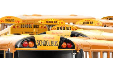 Yellow school buses on white background. Transport for students