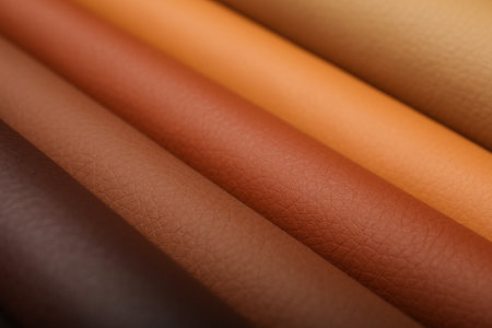 Different leather samples as background, closeup viewの写真素材
