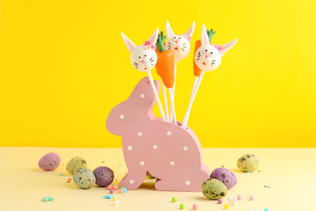 Delicious sweet cake pops on table. easter holiday