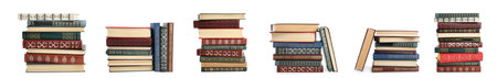 Collection of different retro books on white background. banner designの写真素材