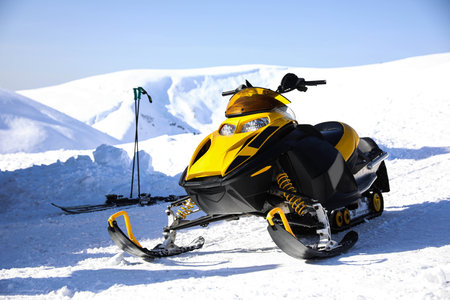 Modern snowmobile at ski resort. winter holidaysの写真素材