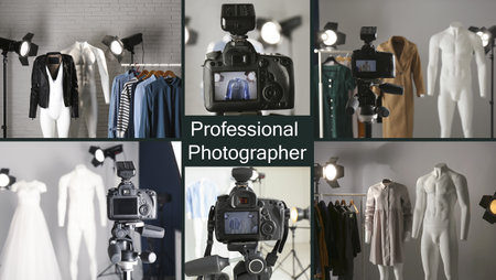 Collage of pictures and text Professional Photographerの写真素材