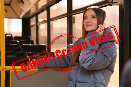 Woman keeping distance in trolleybus. coronavirus outbreak