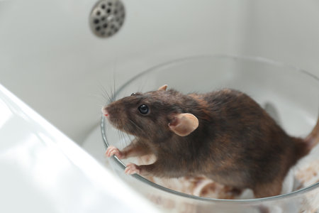 Rat and dirty dishes in the kitchen sink. pest controlの写真素材