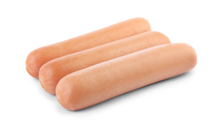 Tasty sausages on white background. meat productの写真素材