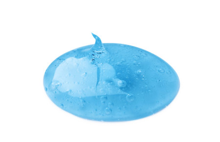 Sample of light blue cosmetic gel on white backgroundの写真素材