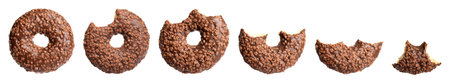 Set of glazed delicious donuts on white background
