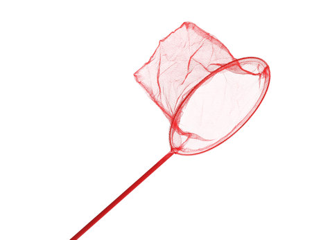 Bright red butterfly net isolated on whiteの写真素材