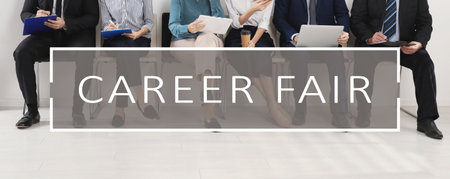 career fair. People waiting for job interview banner designの写真素材