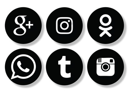 MYKOLAIV, UKRAINE - APRIL 5, 2020: Collection of different social media apps icons, black and whiteのeditorial素材