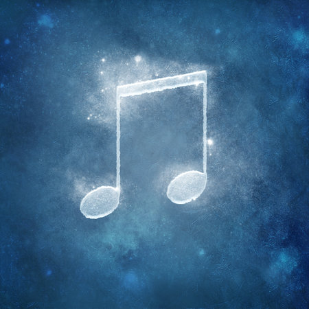 Creative image of musical note on abstract blue backgroundの写真素材