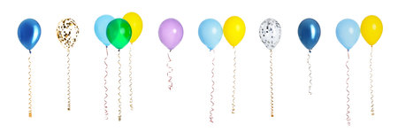 Set of different color balloons on white background. banner designの写真素材