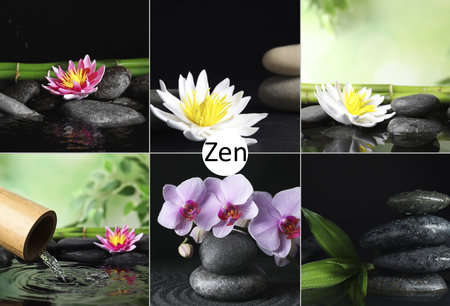 Collage with beautiful photos of stones. Zen and harmonyの写真素材