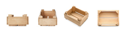Set of wooden crates on white background. banner designの写真素材