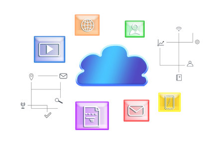 Illustration of digital cloud with different icons on white background. modern technology conceptの写真素材