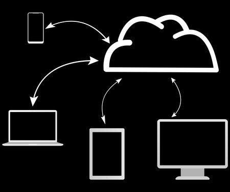 Illustration of cloud storage on black background. modern technology
