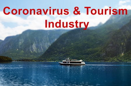 Trips cancellation during coronavirus quarantine. River and mountains on sunny day