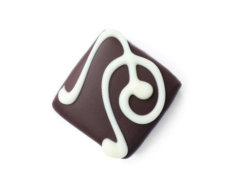 Delicious dark chocolate candy isolated on white, top viewの写真素材