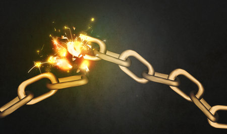 Broken metal chain on black background. freedom conceptの写真素材