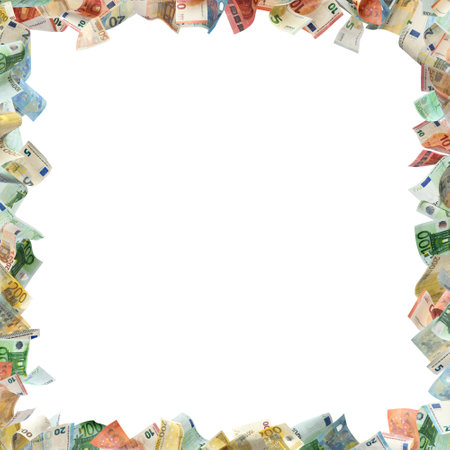 Frame made of money on white background, space for text. currency exchangeの写真素材