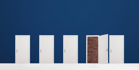 many white doors in room. concept of choice