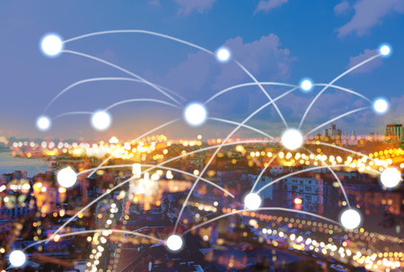 Beautiful cityscape and network connection lines