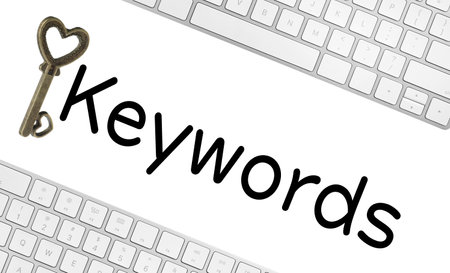 Word Keywords, computer keyboards and keys on white background. SEO directionの写真素材