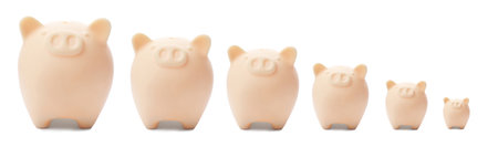 Set with ceramic piggy banks on white background. banner designの写真素材