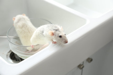 Rats and dirty dishes in the kitchen sink. pest controlの写真素材