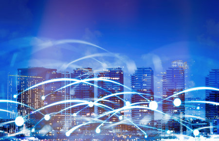 Beautiful cityscape and network connection lines