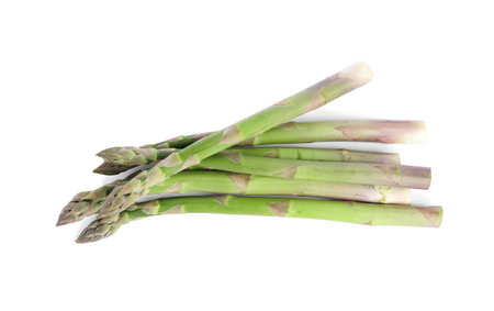 Fresh raw asparagus isolated on white, top view. healthy eatingの写真素材