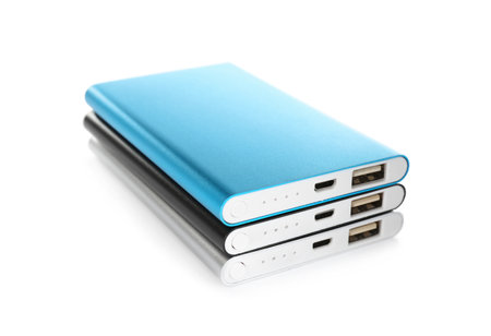 Modern external portable charger isolated on white