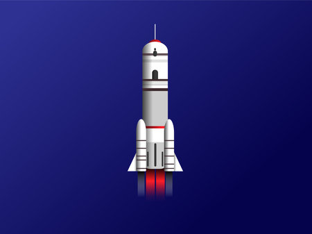 Modern rocket model illustration on blue backgroundの写真素材