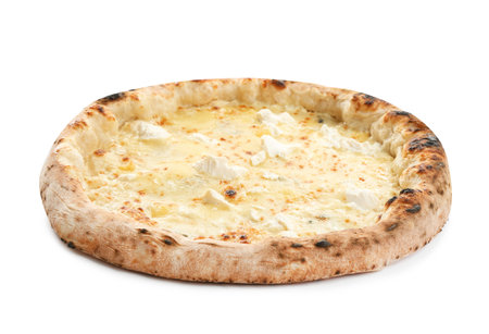 Delicious hot cheese pizza isolated on whiteの写真素材