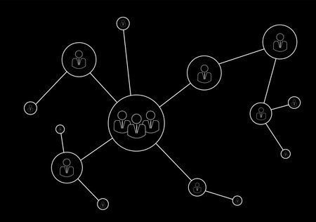 corporation structure. Linked people figures on black backgroundの写真素材