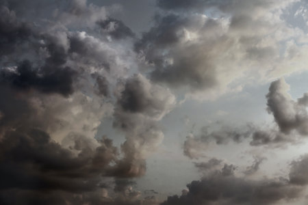 Sky covered with rainy clouds. Stormy weather