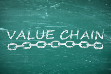 Phrase VALUE CHAIN written on green chalkboard